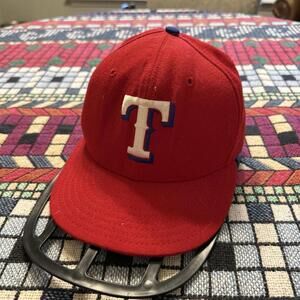 Vintage 90s Texas Rangers New Era Diamond Collection Red Fitted Cap Hat Size‎ 7